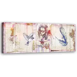 WANDBILD mädchen mit buch