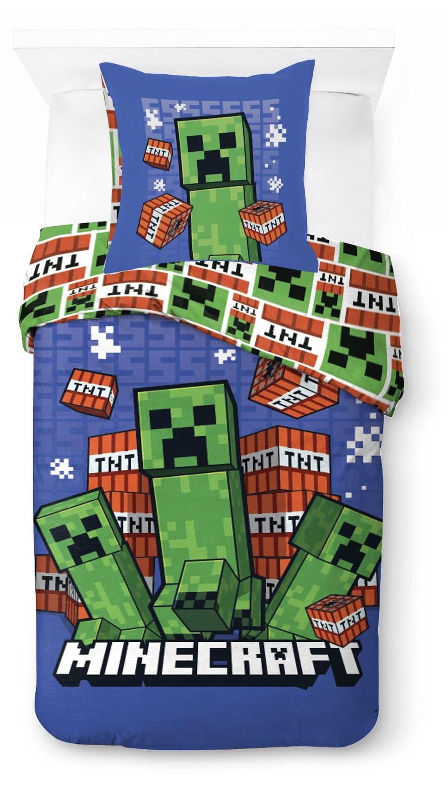 Mac Minecraft Creeper TNT dekbedovertrek set voor kinderen, 2-delig, 100% katoen, 135 x 200 cm