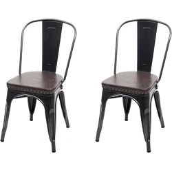 2er-Set Esszimmerstuhl MCW-H10e, Küchenstuhl Stuhl, Chesterfield Metall Kunstleder Industrial Gastronomie ~ schwarz-braun