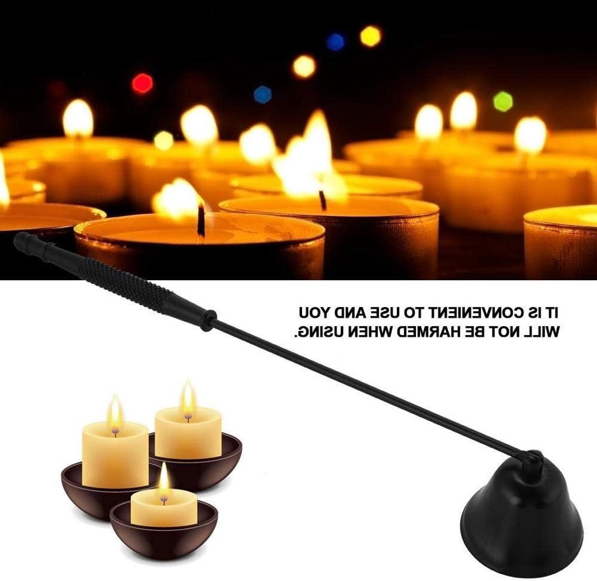 Kaars Snuffer Wick Tool - Zwarte Kaarsblusser van Roestvrij Staal - 25 cm