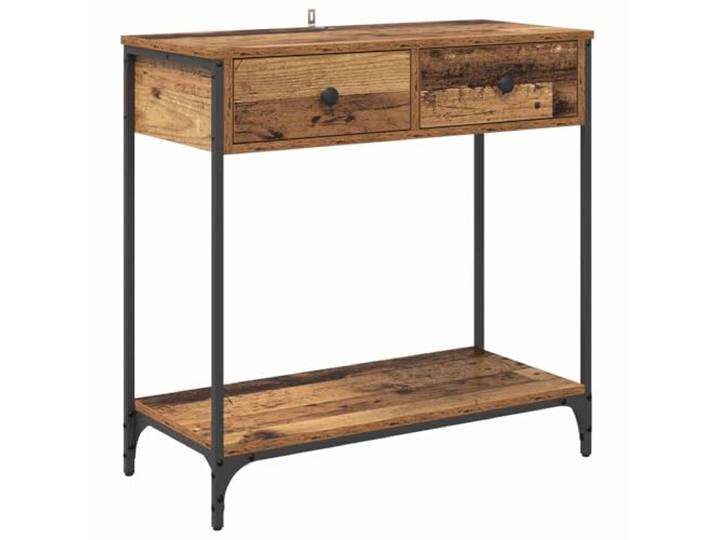 Coespram Konsolentisch Altholz Optik 75x34,5x75 cm Flurtisch mit Schublade Schmaler Beistelltisch im Industrie-Design fuer Wohnzimmer und Diele, mit robuster Ablage und Kippschutz fuer sicheren Halt.