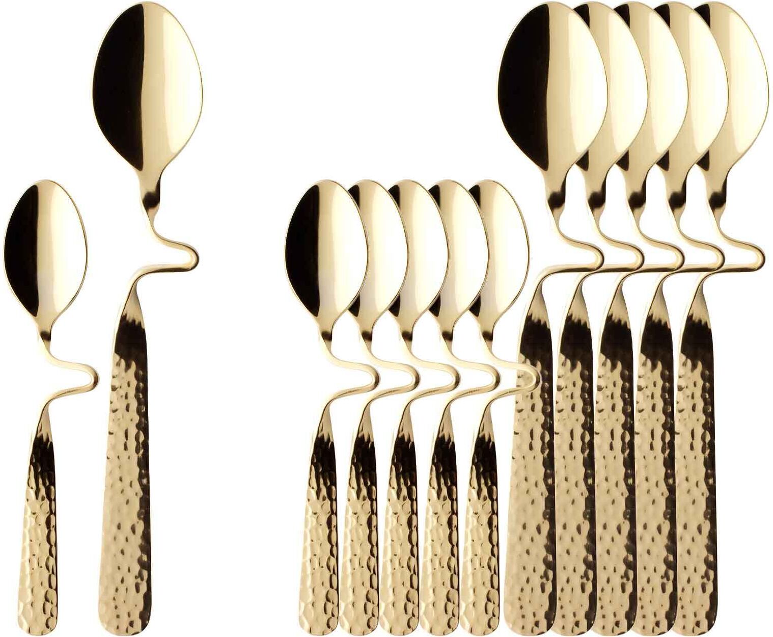 Esslöffel VILLEROY & BOCH "Kaffee- & Espresso-Löffel vergoldet NewWave Caffè Spoon 17,5 cm & 12 cm 12er Set gold", gold, B:2cm L:2cm, Esslöffel, Spülmaschinenfest
