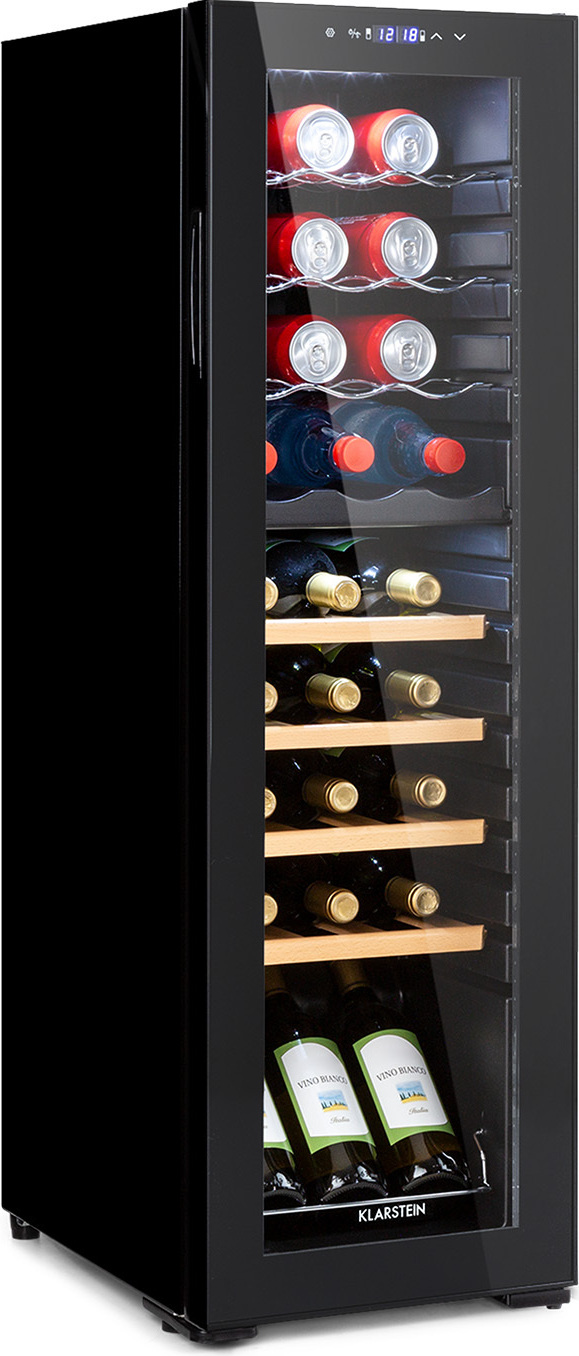 Klarstein freistehender Weinkuhlschrank fur 27 Flaschen - Getrankekuhlschrank mit 2 Kuhlzonen & energieeffizientem Kompressor - ideal fur Weinliebhaber, halt deine Weine kuhl & frisch