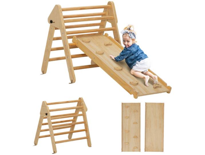 ComfortXL Kletterdreieck De-18382 3-in-1 mit Rutsche Natur, Naturfarben, 64.5x147 cm, Freizeit & Co, Gartenspielzeug
