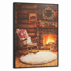 LEINWAND Bilder mit Rahmen - Winter - Weihnachten - Zuhause - Kamin - 50x70