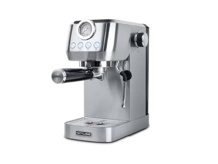 MUSE MS-250 EM Espressomaschine mit Milchaufschäumer, Manometer & Dampfdüse Tassenwärmer, für 1 & 2 Tassen gemahlenen Kaffee – kompakte Siebträger-Espressomaschine für Espresso, Cappuccino & Latte