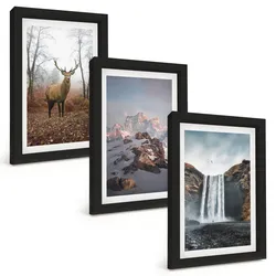 BILDER SET 3er Set - 20x30 cm Schwarzer Rahmen - Wilde Berglandschaften