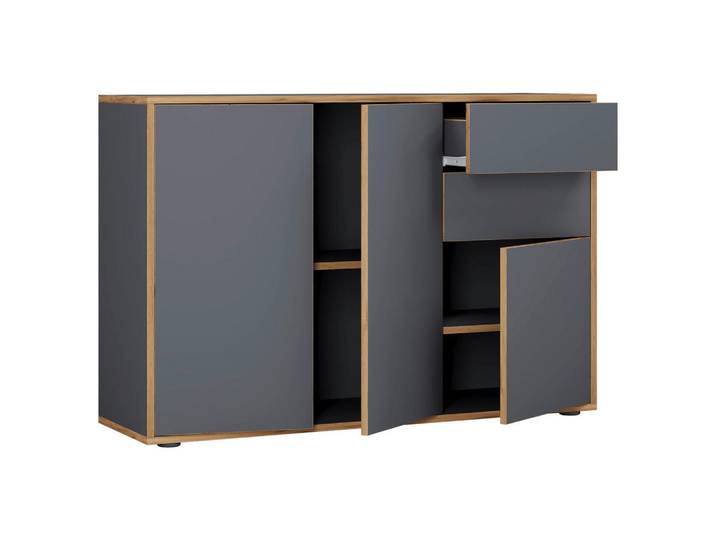 Mid.you Kommode Salia, Anthrazit, Honigeiche, Kunststoff, 2 Schublade(n) Schubladen, 110x74x33 cm, stehend, Wohnzimmer, Kommoden & Sideboards, Kommoden