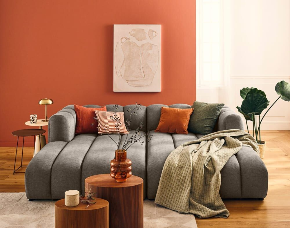 Best Mobilier Debbie - canapé modulable droit 3 places avec double méridienne - Taupe 226x70x179cm
