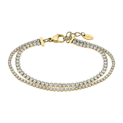 Armband LOTUS "Ionic", gold (gelbgoldfarben, kristallweiß, kristallweiß), Armbänder, Damen, 17,54cm, Edelstahl, Armband, mit Glasstein