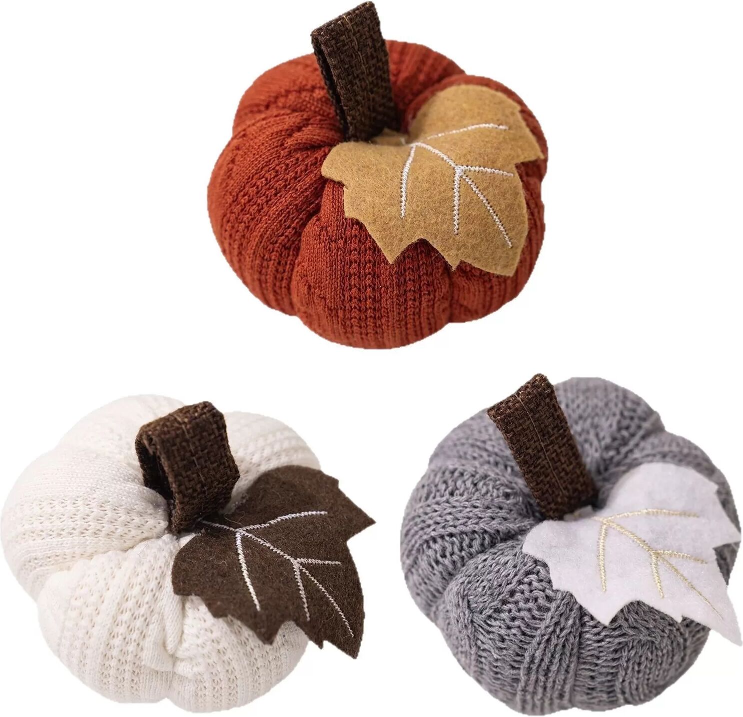 INF Thanksgiving Dekorationen Gestrickte Kleine Kürbisse (3er-Set) - Herbstdeko
