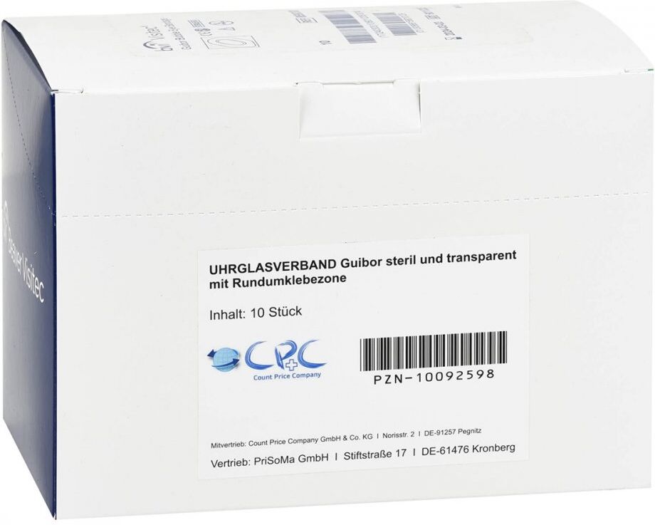 Uhrglasverband steril transparent mit Rundumklebe.