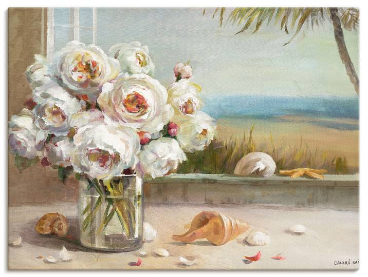 Leinwandbild ARTLAND Küsten Rosen II , weiss (farbe bild(er): weiß), B:80cm H:60cm, Bilder, Leinwandbild, auf Holzrahmen gespannt