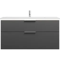 burgbad Eqio Mineralguss-Waschtisch inklusive Waschtischunterschrank mit LED-Beleuchtung, 1220x490x638mm, SHCC122F6584C0001G0146, Farbe: Dunkelgrau Matt / Dunkelgrau Matt, Griff Chrom G0146