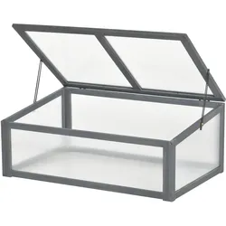 OKWISH Frühbeet Mini Gewächshaus aus Holz 100x65x40 cm mit aufklappbarer Polycarbonat Abdeckung UV Schutz lichtdurchlässig wetterfest Grau