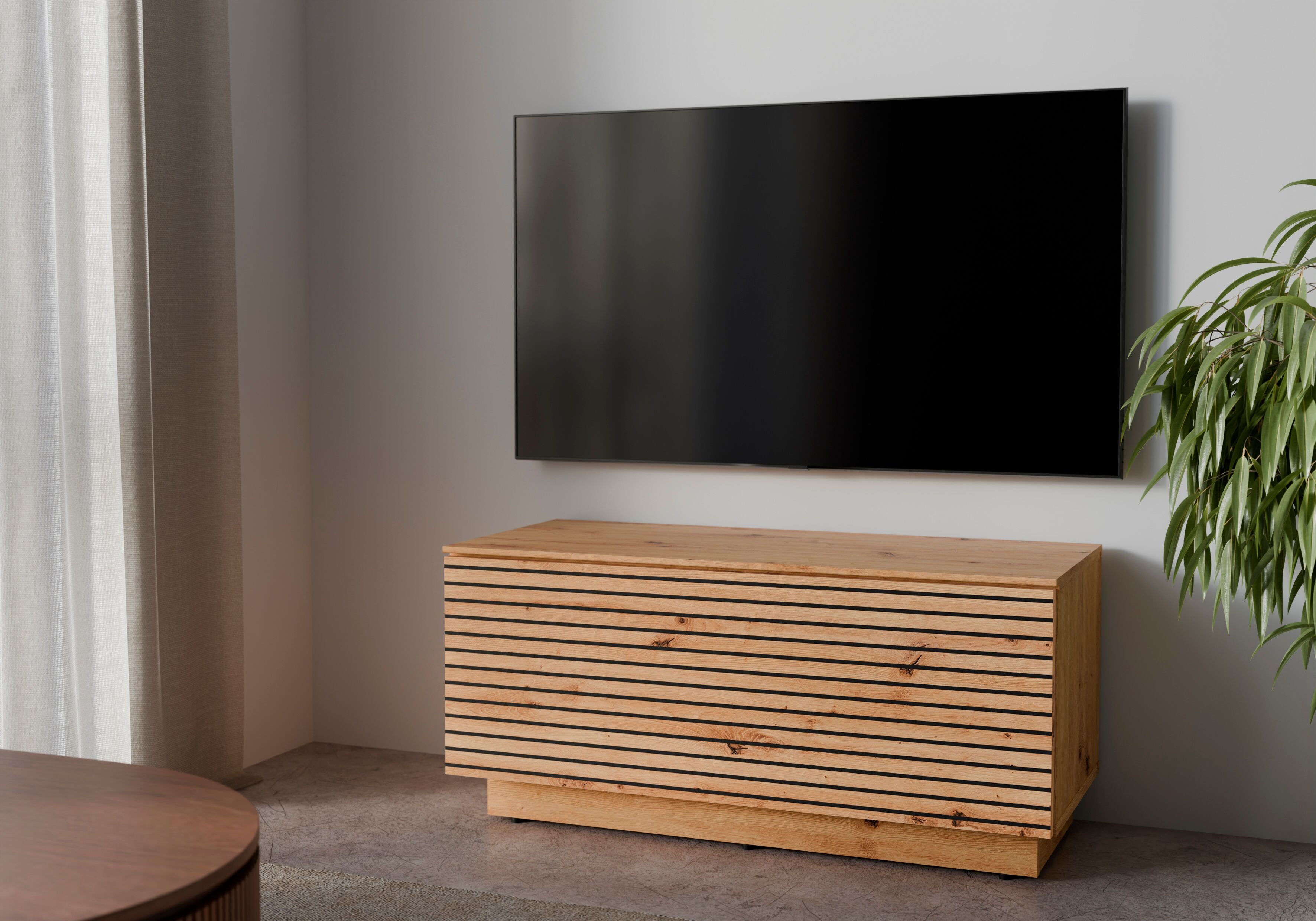 Lowboard OTTO HOME "kompakt, mit überraschend viel Stauraum, 1 Klappe", braun (eiche, eiche), B:80cm H:37,6cm T:35cm, Holzwerkstoff, Melamin, Sideboards, Lowboard, hängend oder stehend, grifflos, modern, Breite 80cm