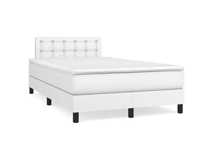 PUGYNBK Boxspringbett, 120 x 200 cm, mit Taschenfederkernmatratze Verstellbares Kopfteil, weißes Kunstleder, mittlere Härte, einfache Reinigung