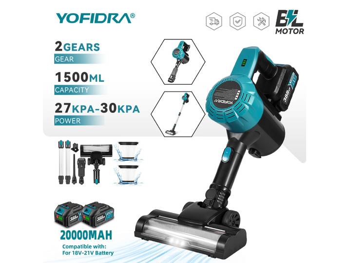 YOFIDRA aspirateur électrique sans brosse 1800W sans fil puissant aspiration outil de nettoyage ménager pour Makita 18V batterie broche