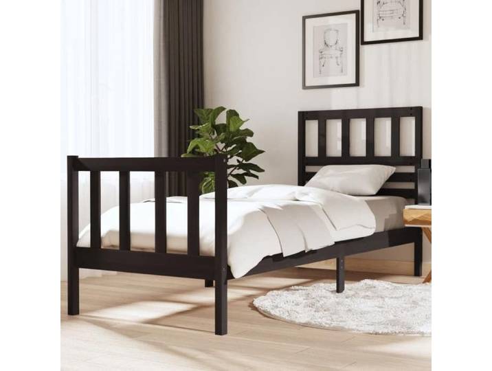 Lit simple Adulte Cadre de lit - SOLOMON - noir bois massif JILL'S 73599