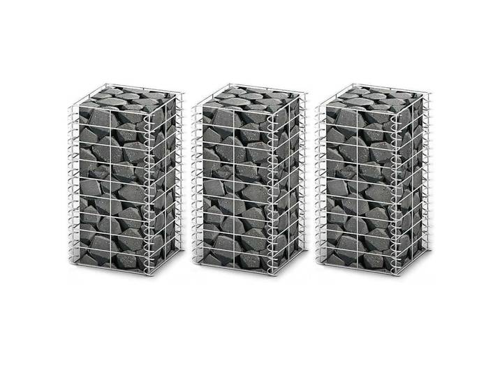 vidaXL Gabionen-Set 3-Tlg. Verzinkter Draht 25/25/50 Cm, Silberfarben, Metall, 25x50 cm, Gartenzubehör