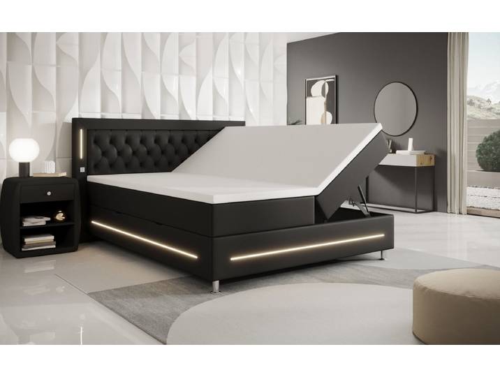 Boxspringbett Verdino mit RGB, USB und Stauraum - 160x200 - Beige - H4 (100kg+) - Luxusbetten24