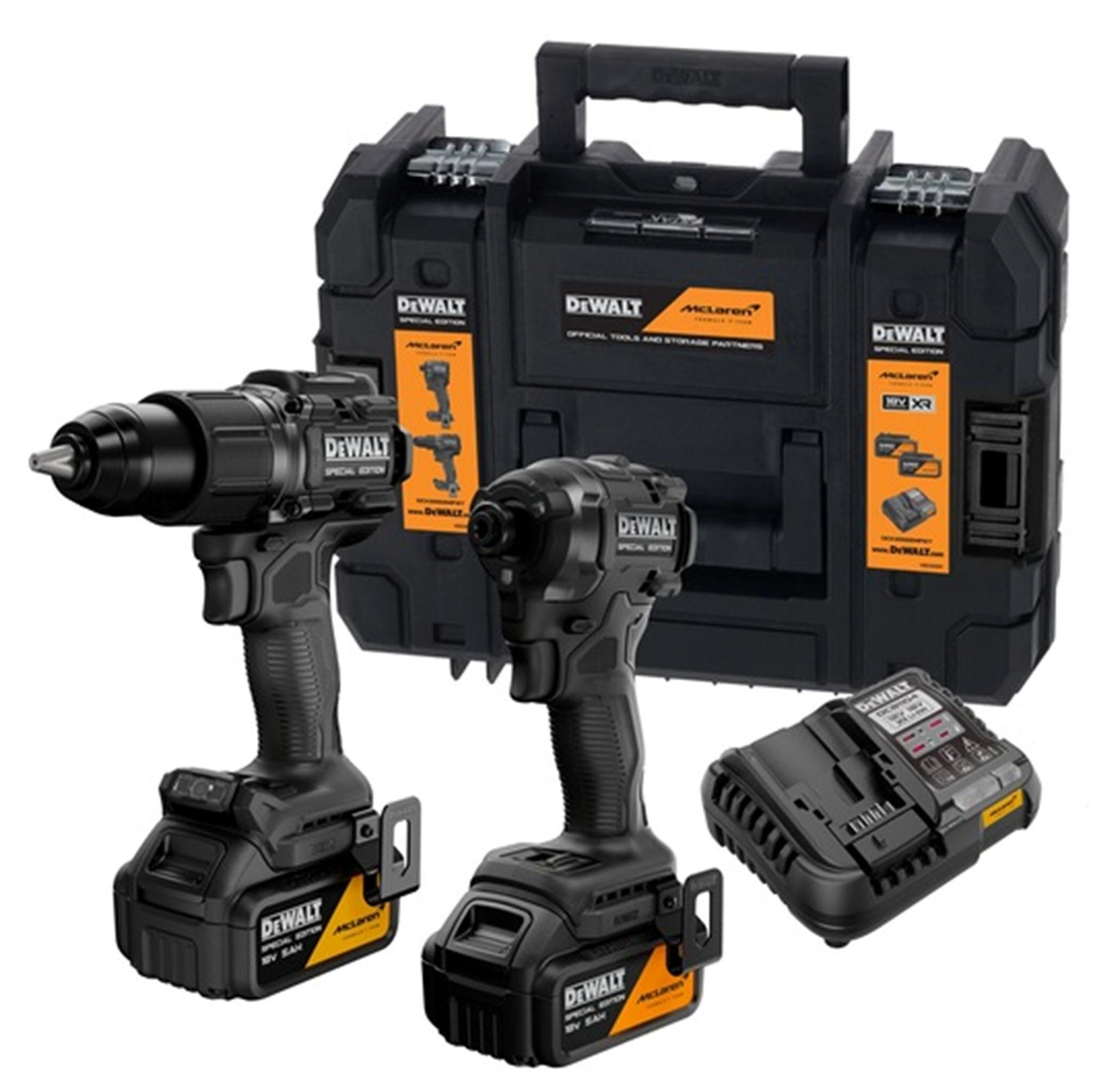 DeWalt Accu-gereedschapset DCK2222MP2T-QW McLaren 18V met 2 apparaten en 2x 5 Ah accu-set