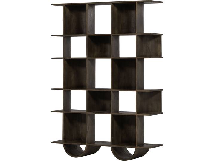 Wandregal WOOOD Sinne mit Massivmangoholz und abgerundeten Fächern 130 x 35 x 180 cm , braun (natur), B:130cm H:180cm T:35cm, Massivholz, Regale, Wandregal, Abgerundete Beine, Tragkraft 36 kg, einfach zu montieren
