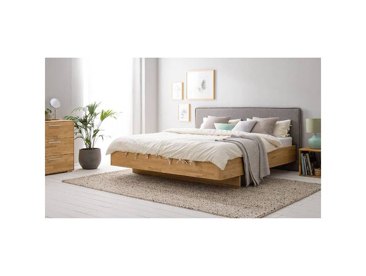 Massivholzbett MaxWood 180 x 200cm Webstoff Braun/Eiche Eiche