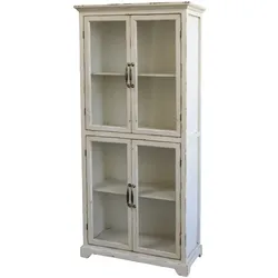 Chic Antique Weiße Shabby Vitrine mit 4 Türen, 72 x33 x 156 cm