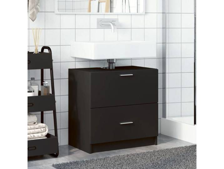 (Vente chaude) Armoire d'évier CLARENCE Cabinet Sous vasque Cabinet de toilette， noir 59x37x59 cm bois d'ingénierie - M201050