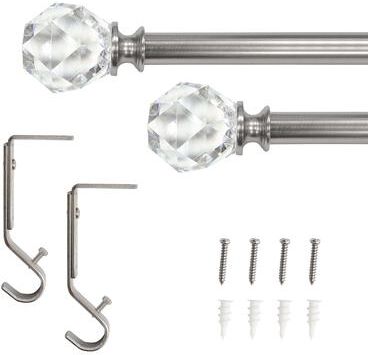 Lumi Home Furnishings "Lumi 3/4"" Single Curtain Rod Set Brushed Nickel-Faceted Crystal finial"