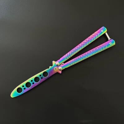 Inspired Finds CSGO Style Butterfly Comb Foldable Stainless Steel Practice Toy (Beginner Balisong Trainer) colorful Knife