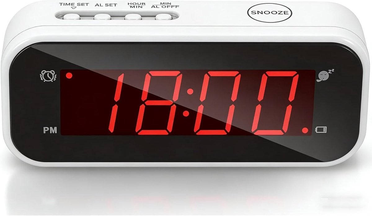 Thijox Kleine digitale LED-bureauklok met snooze functie en batterijvoeding