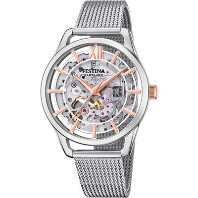 Automatikuhr FESTINA "Automatik", silber (silberfarben, silberfarben), Armbanduhren, Damen, silberfarben, Automatikuhr, Armbanduhr, Damenuhr, mechanische Uhr, Edelstahlarmband