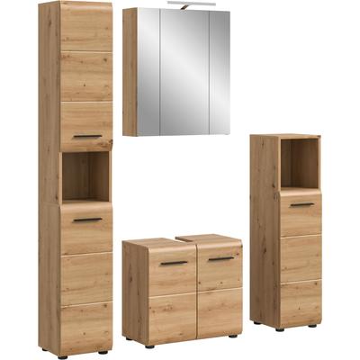 Badezimmer-Set WELLTIME, braun (artisan oak nb), B:150cm H:185cm T:30cm, Holzwerkstoff, MDF, Kastenmöbel-Sets, Bad-Kombination, Bad-Möbel, Badezimmer, Kombination, Kombi