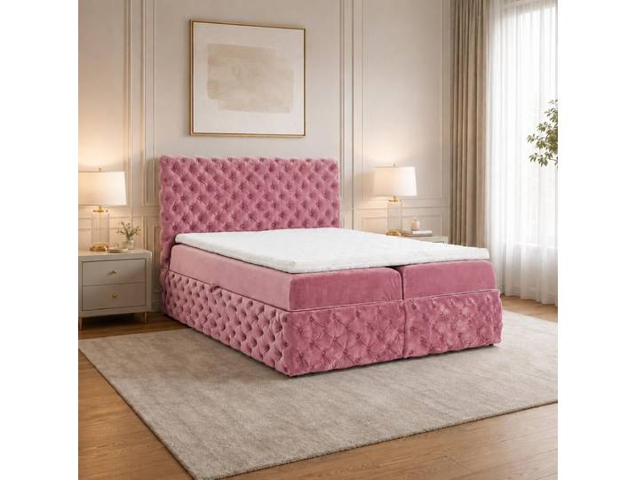 Home Collective Boxspringbett Polsterbett Doppelbett 120x200 cm Bett mit Stauraum Topper inklusive modernes Design Schlafzimmer Jugendzimmer Möbel Rosa
