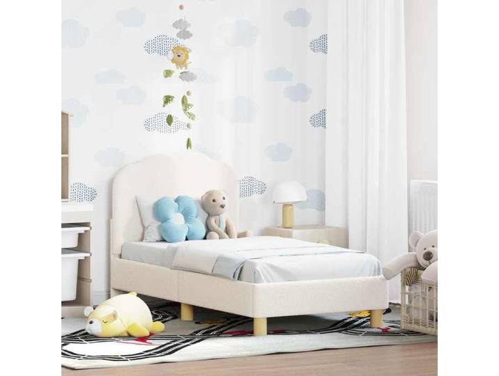 Lit pour tout-petit avec tête de lit - UU - 70x140 cm - Crème - Bois d'ingénierie - Tête de lit avec poches - Design bas