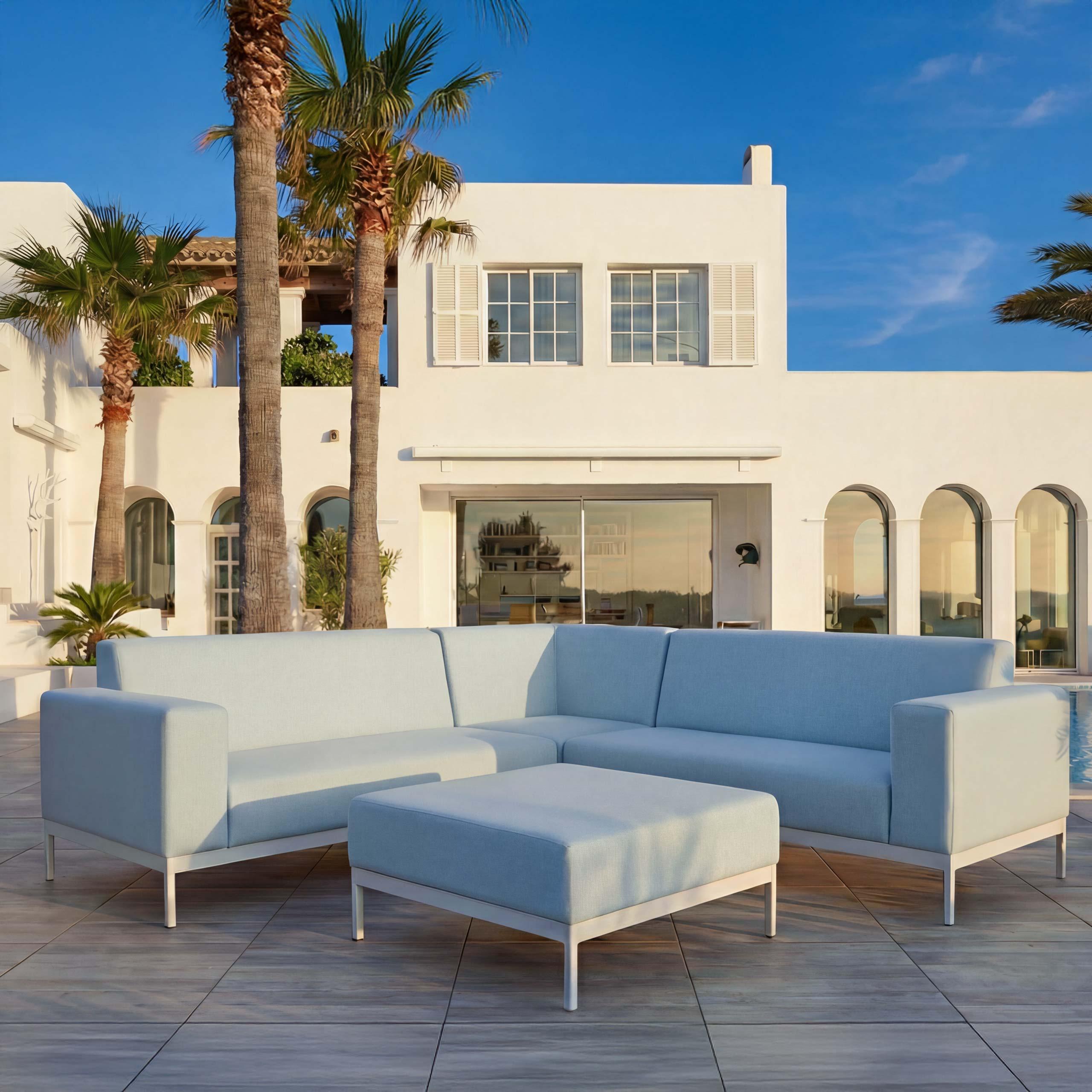 Alu-Garten-Garnitur MCW-C47, Sofa, Outdoor Stoff/Textil blau ohne Ablage, ohne Kissen