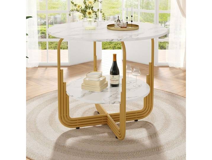 Abrihome Table à manger ronde pour 4 personnes avec rangement - Ø80cm - Or