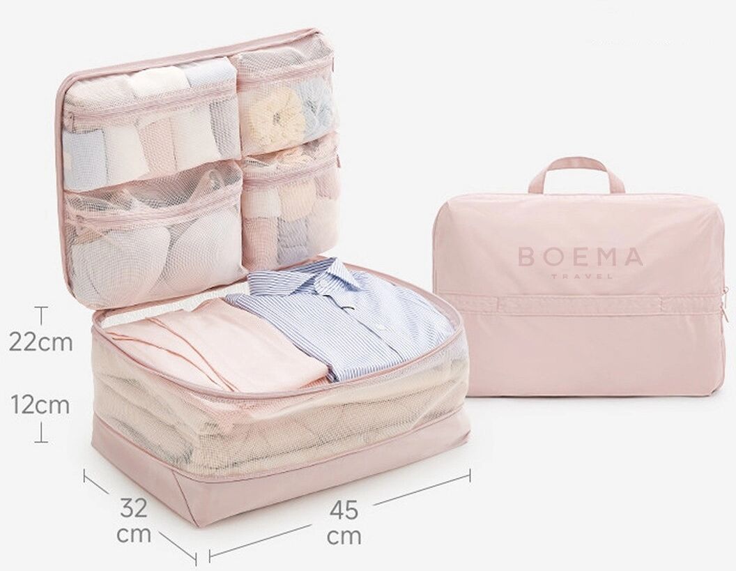 INF 5-in-1 Reise-Organizer Tasche – Memory-Gewebe, Kompressions-Packwürfel, Maschinenwaschbar Rosa