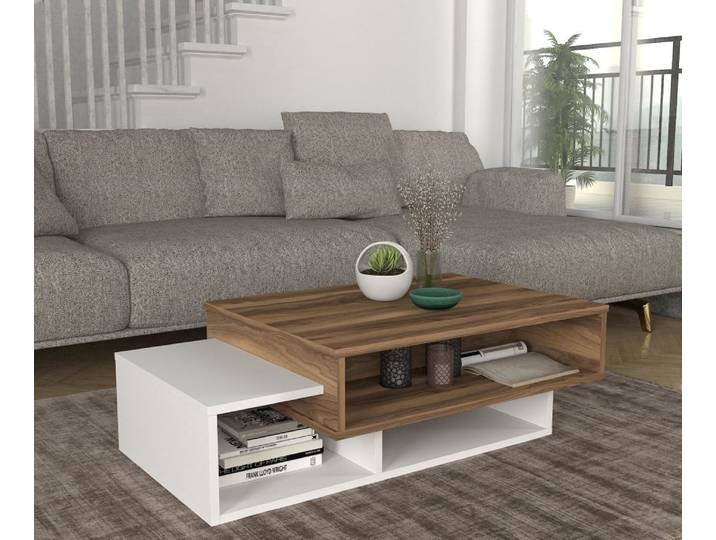 Table basse asymétrique bois blanc et naturel