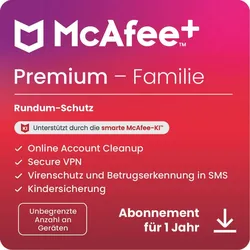 McAfee+ Premium - Family - Abonnement-Lizenz (1 Jahr) - Download - Win, Mac, Android, iOS - Deutsch - R