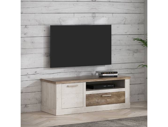 Meuble TV Panneau aggloméré plaxé Blanc/Beige/Marron 140cm