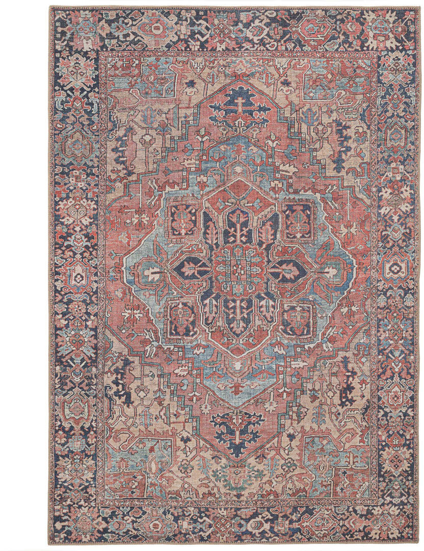 Kukoon Machine Washable Red Traditional Tribal Patterned Distressed Living Room Area Rug Red Rectangle 120 x 170cm