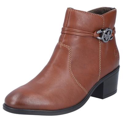 Stiefelette RIEKER, Damen, Gr. 39, braun (nussbraun), Lederimitat, Schuhe Stiefelette, Ankleboots, Klassik-Stiefelette, Blockabsatz, Innenreißverschluss