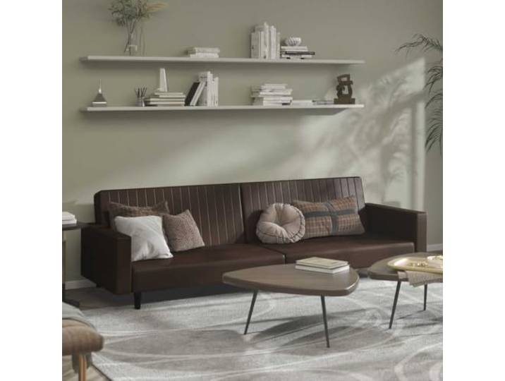 HEFZGDB Schlafsofa 2-Sitzer Braun Kunstleder Sofabett mit verstellbaren Rückenlehnen und robustem Holzrahmen für Wohnzimmer und Büro, bequemes Sitzgefühl und einfache Reinigung,