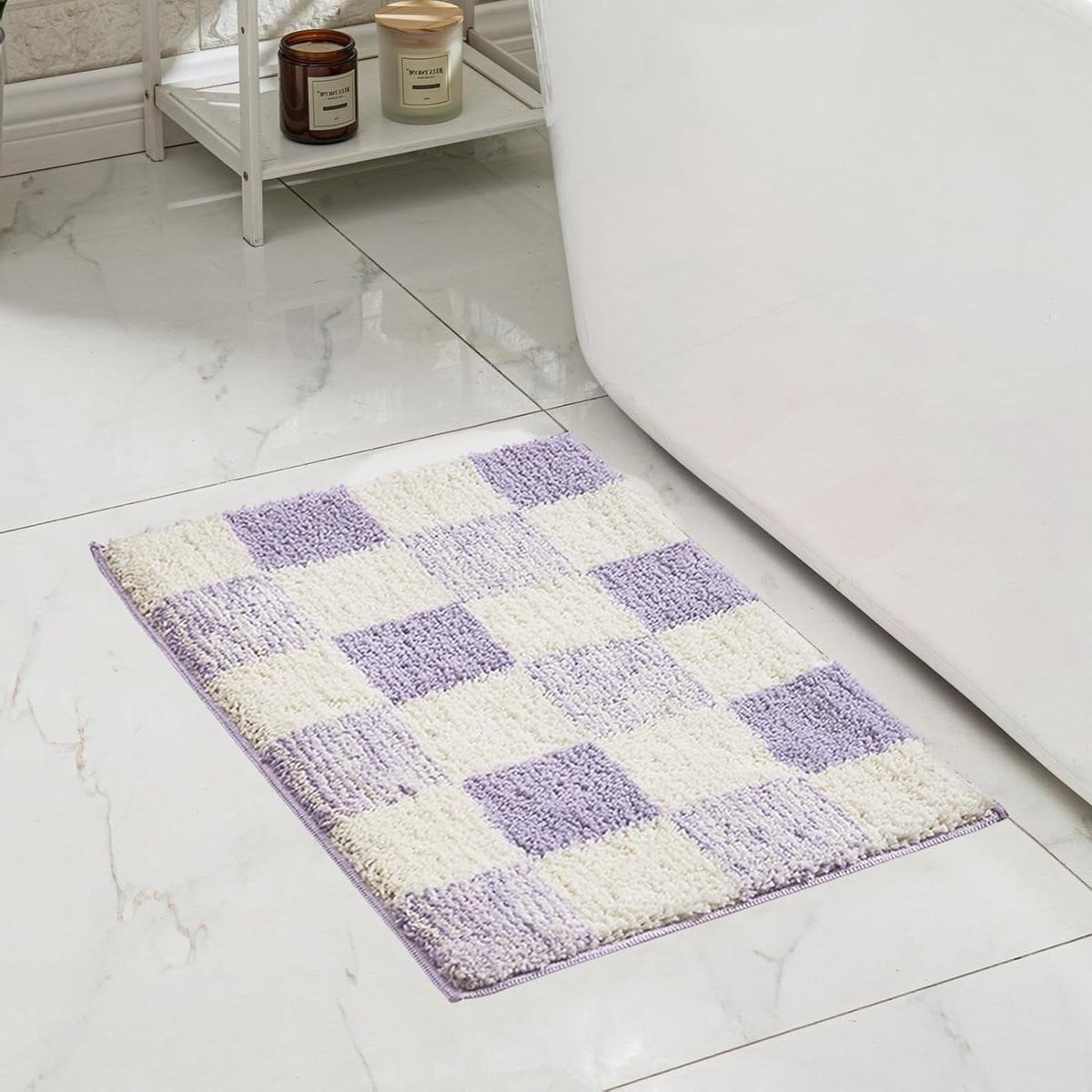 Lavendel Geruite Badmat van Ultra Pluche Kwaliteit - 61 x 40 cm