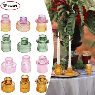 Uplift Essentials Double Sided Vintage Ribbed Taper Glass Candle Holders clear