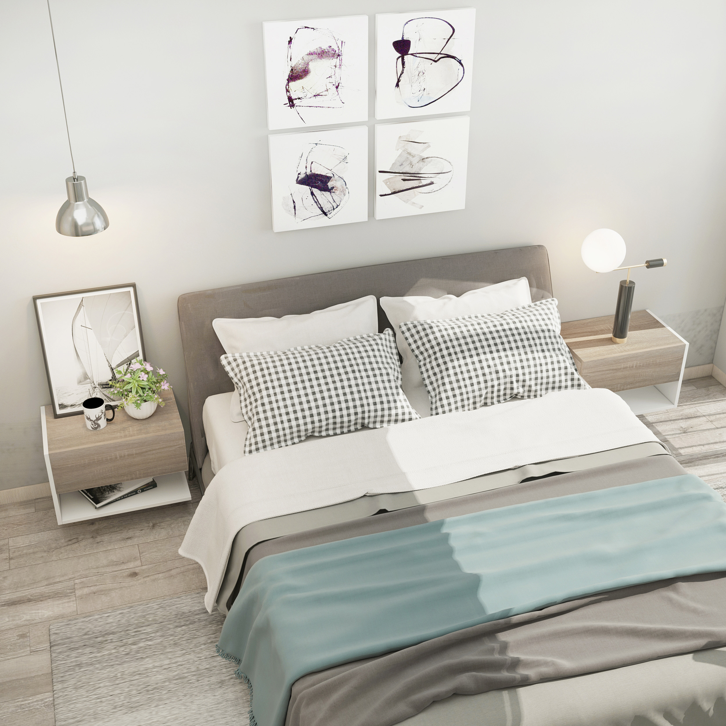 Homcom Set di 2 Comodini Sospesi a Parete con Cassetto e Mensola, Arredamento Moderno Camera da Letto, Bianco e Rovere Aosom