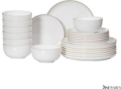 Dinewares Perlaceo Luxurious Collection of White with Gold Rim Bone China Dinnerware Set - Lightweight and Durable - Service for 4 or 8